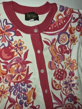 Bob Mackie Pink Orange RED Floral Button Cardigan